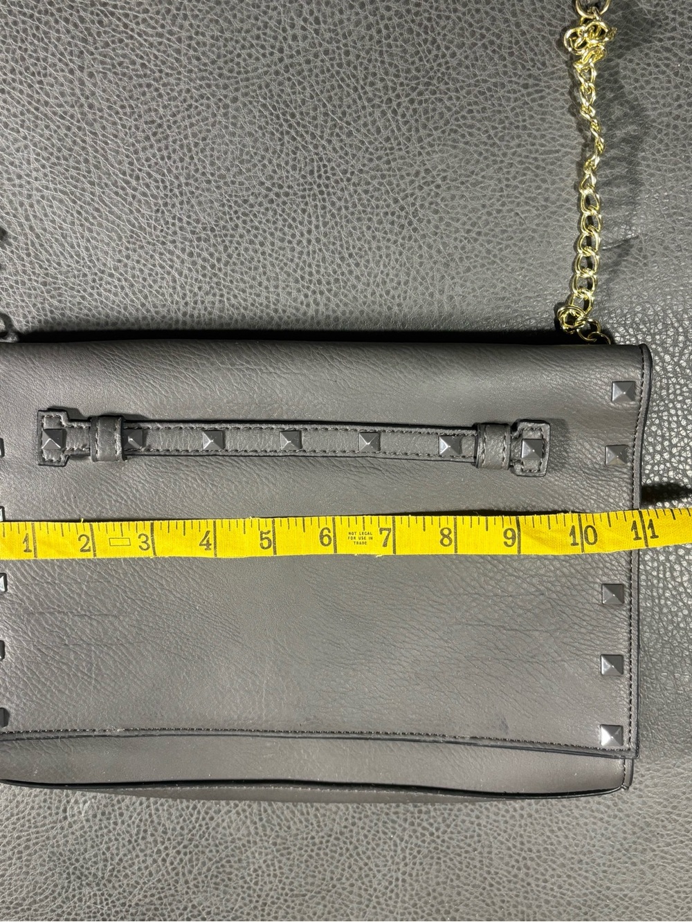 Neiman Marcus Grey Studded Crossbody Clutch Purse Chain Strap Envelope Bag - Picture 8 of 14